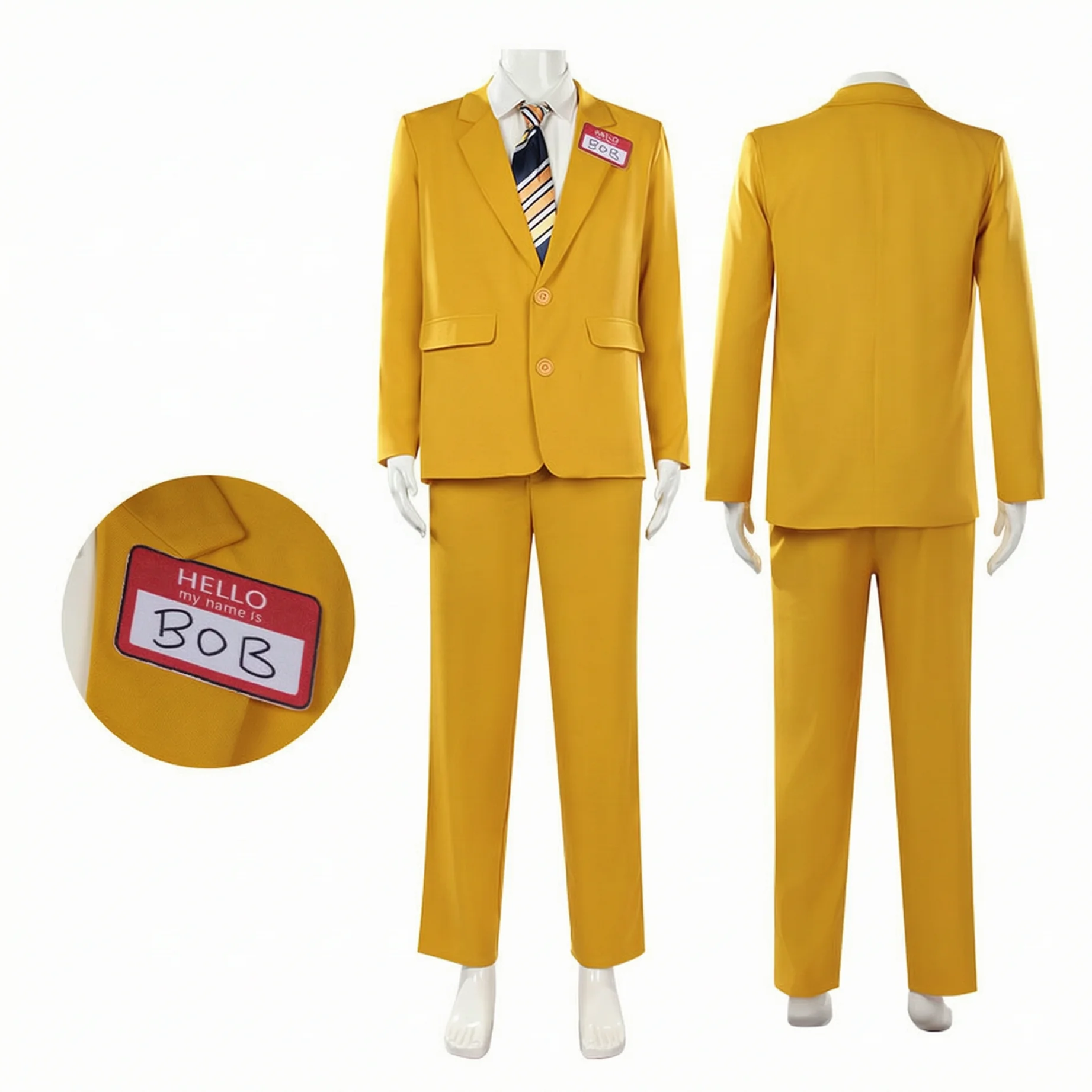 Men Horror Theme Yellow Suit Set Blazer Pants Shirt Tie Name Tag Outfit Halloween Carnival Stage Cosplay Costume view 5