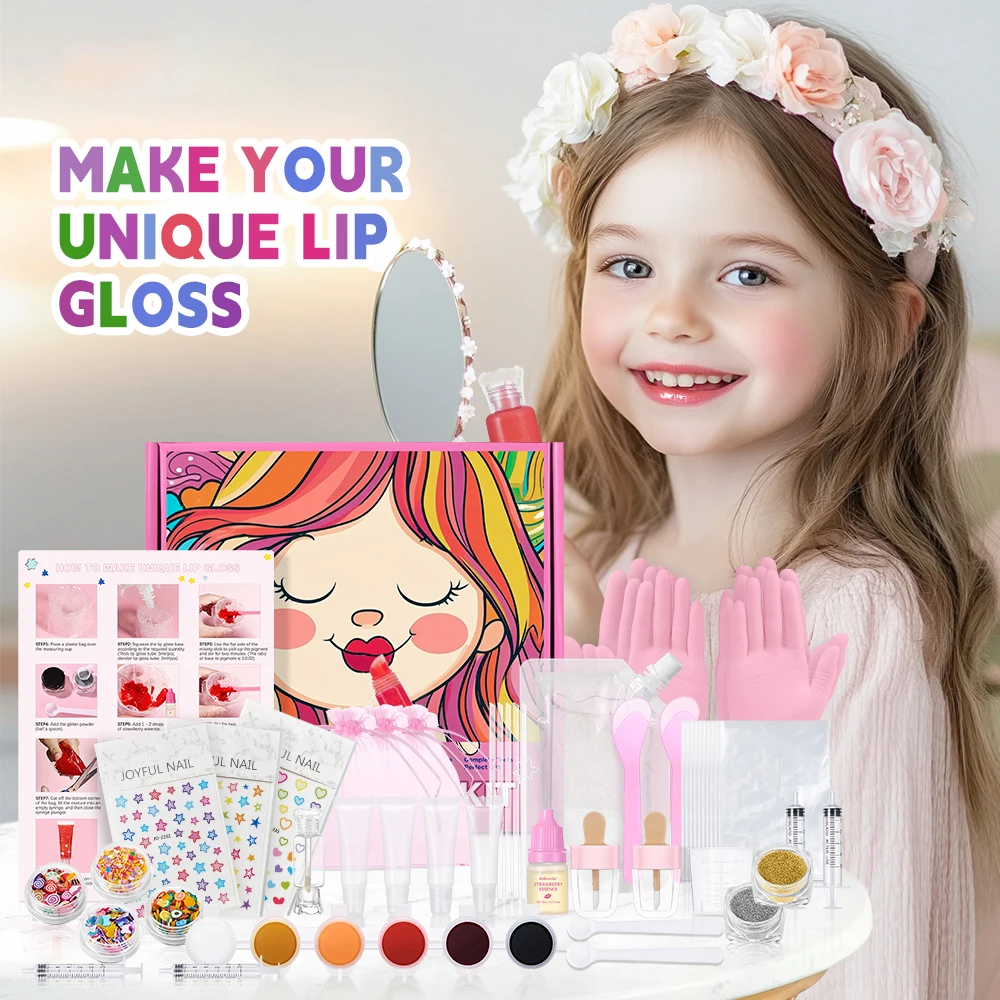 Lakerain เด็ก DIY ลิปกลอสชุดเครื่องมือที่สมบูรณ์และใช้งานง่าย DIY ลิปสติกลิปกลอสแต่งหน้าเครื่องมือของขวัญวันเกิดหญิง