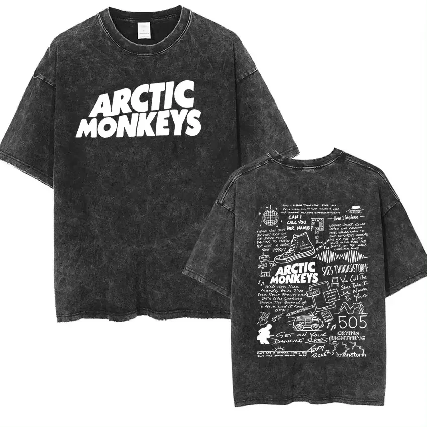 Retro Rock Arctic Monkeys Music Album Graphic T-Shrit Men\'s Vintage Washed Oversized Short Sleeve T Shirt Y2k Hip Hop Streetwear