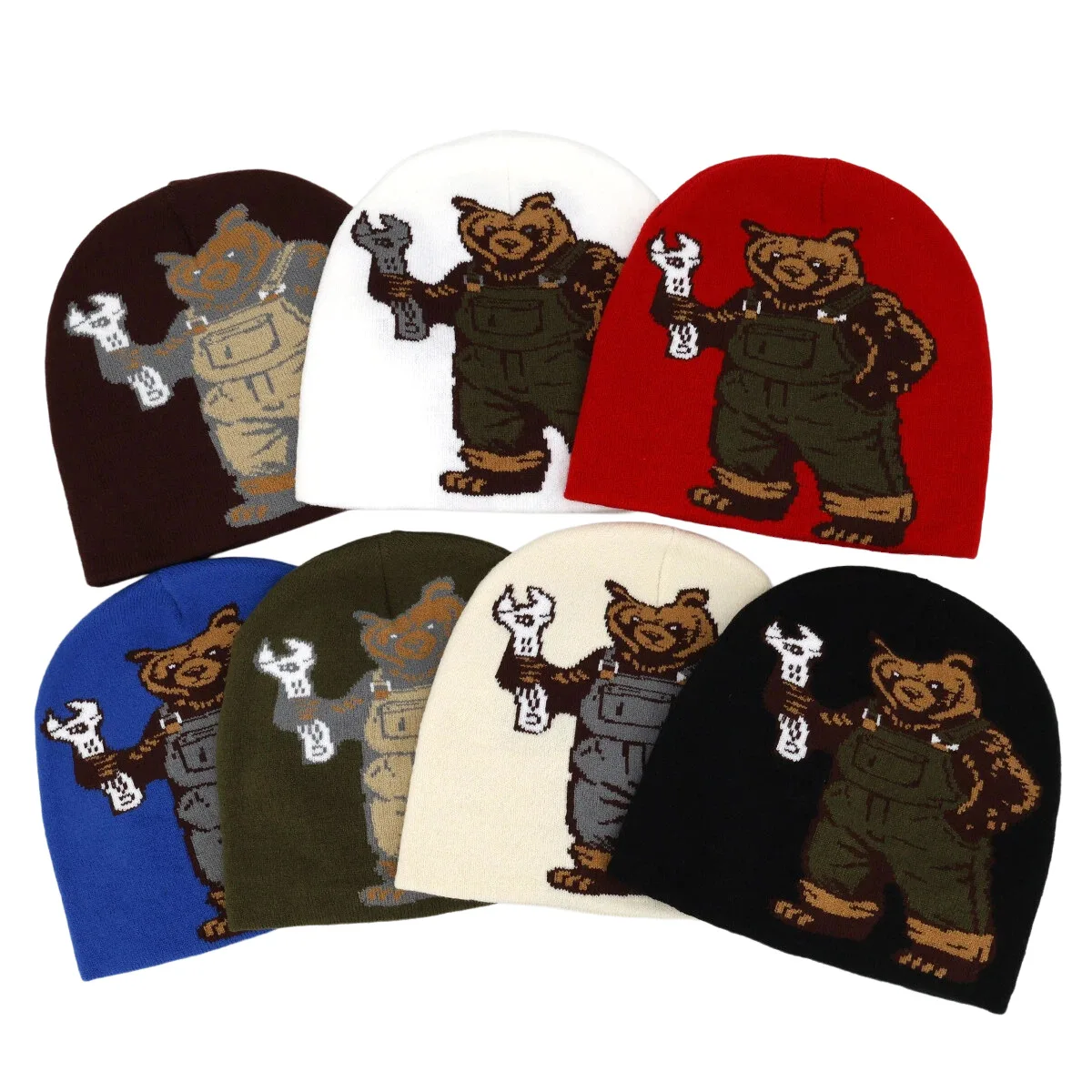 Bear Repairman Jacquard Beanies Women Men Skullcap Autumn Winter Outdoor Warm Knit Hats Unisex Hiphop Skiing Cold Hat Decorate