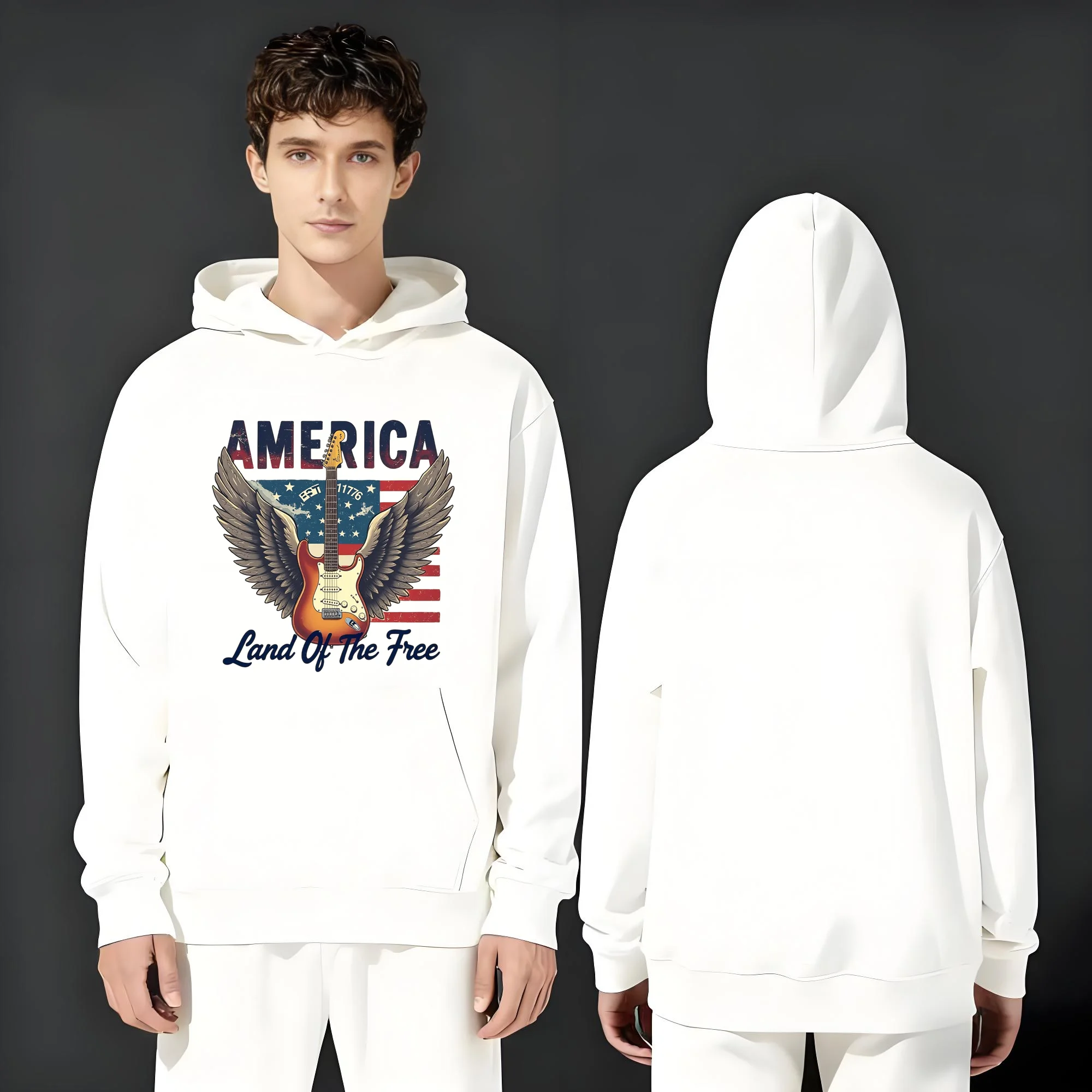 

Thelatest fashion and casual 330g heavyweight hoodie for men and women in 2025featuring national flag elements and guitar prints