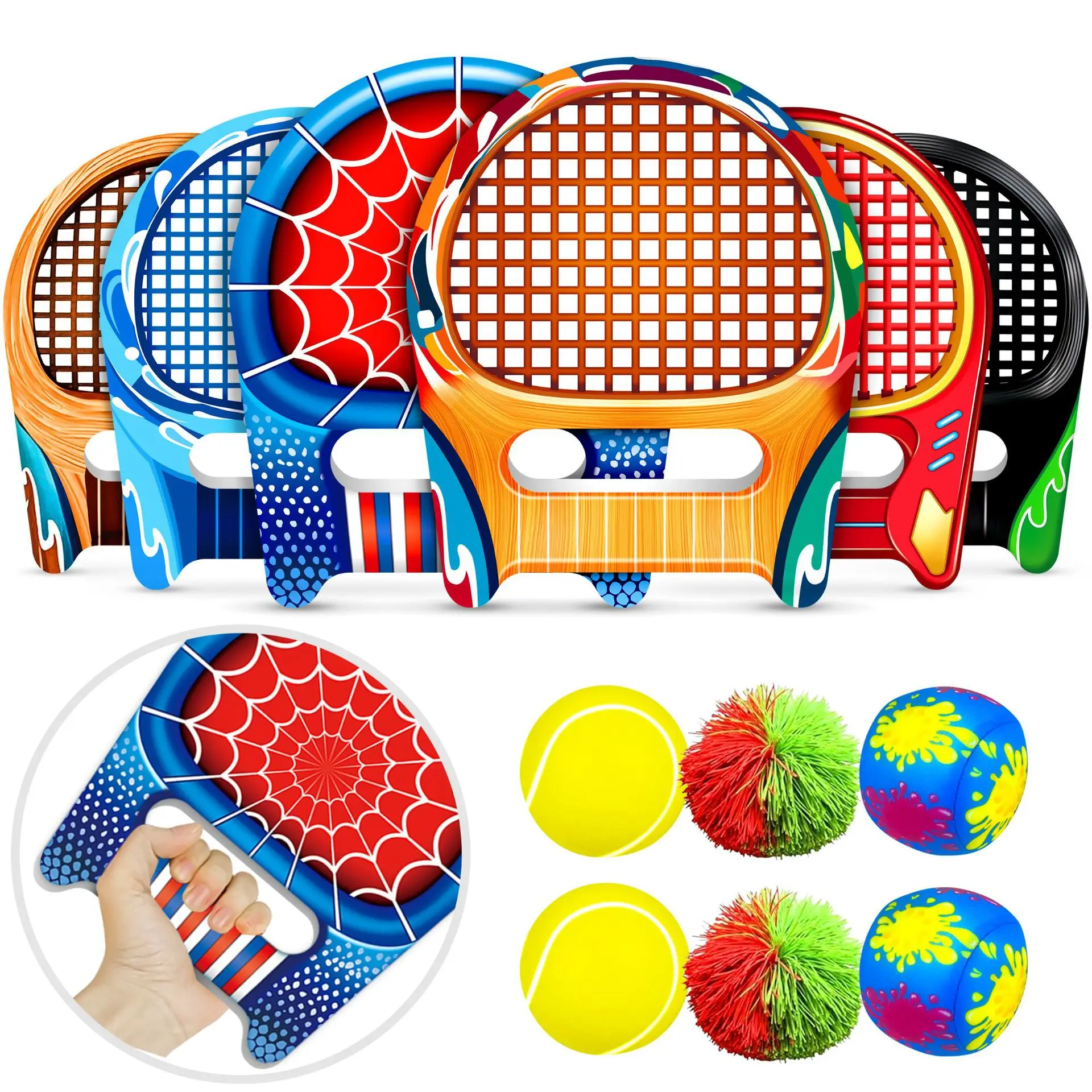 

Cross-border Amazon multi-functional EVA racket 3-in-1 rubber band shuttlecock tennis water polo ball sports set toy