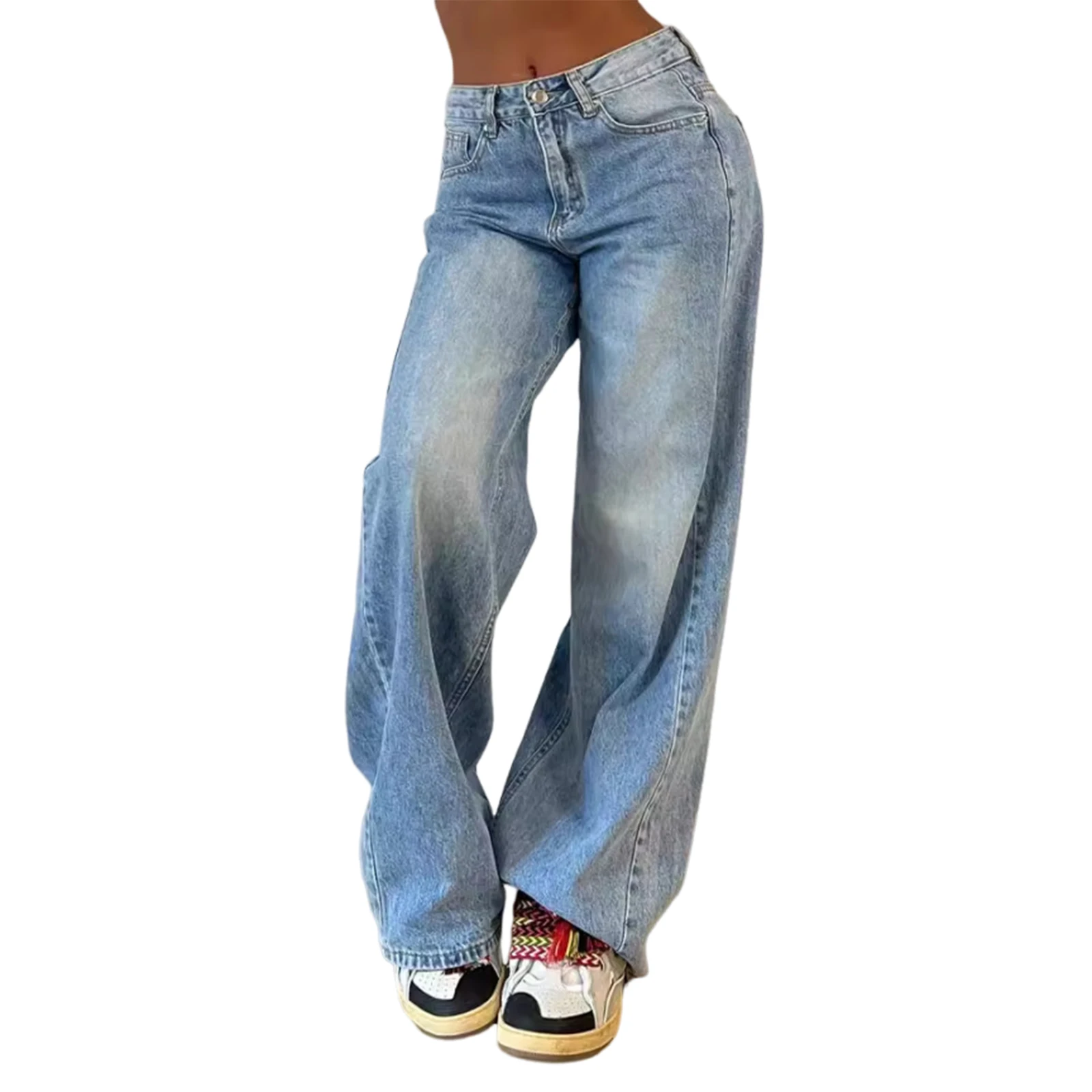 Women’s High Rise Boyfriend Jeans Vintage Wide Leg Loose Denim Pants Washed Jeans with Pockets