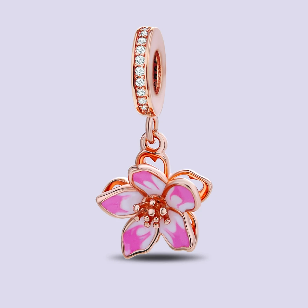 

Pendant Charm Bead 925 Sterling Silver Dreamy Pink Flowers Beads Fit Original Bracelet for Jewelry Making Valentine's Day gift