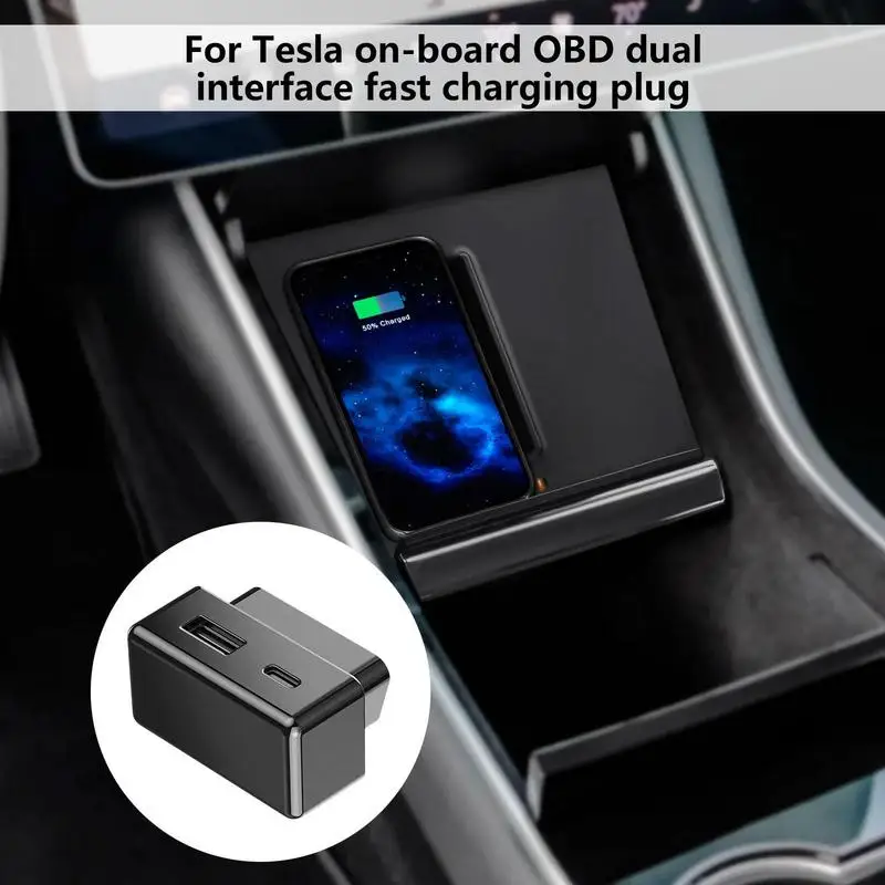 

OBD Plug For Tesla Model Y/3 Ports Extender Phone Concealed PD Fast Charging USB Type-C Dual Heads Wall Charger Splitter Adapter