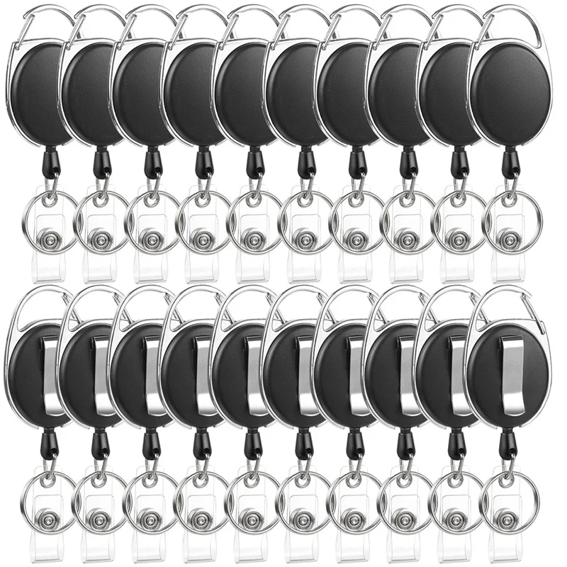 20 Pack Badge Reels Retractable ID Badge Holder With Carabiner Heavy Duty Badge Reel Clip And Key Chain For Work Office