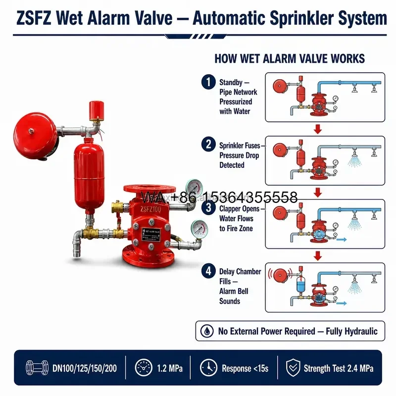 Wmwmnu for ZSFZ Wet Alarm Valve DN100 DN125 DN150 DN200 1.2MPa Auto Sprinkler System Delay Chamber Water Motor Alarm OEM