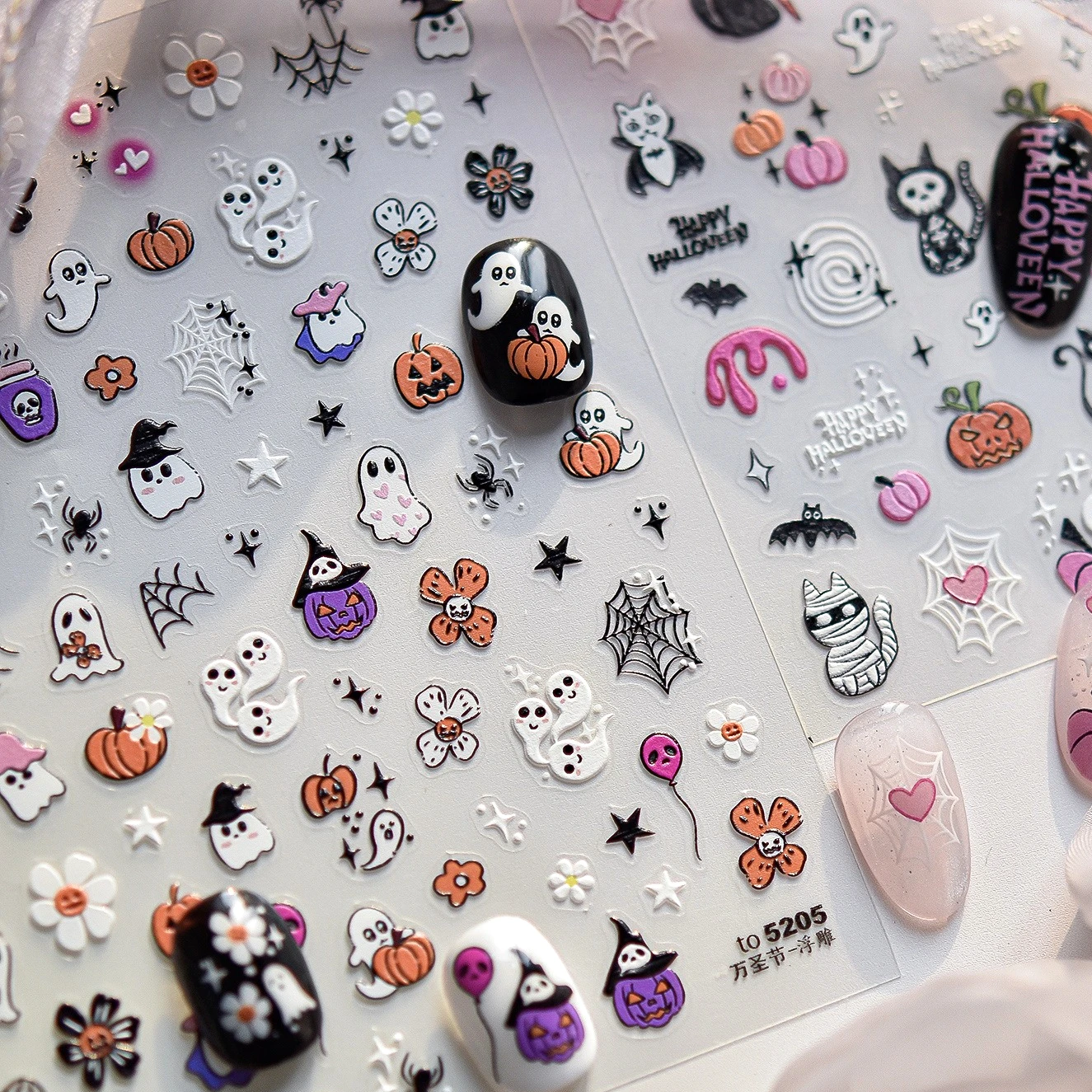 

Happy Halloween Pumpkin Black Cat Mummy Ghost Flower Broom Spider Witch Hat Skeleton Balloon Nail Art Stickers Manicure Decals