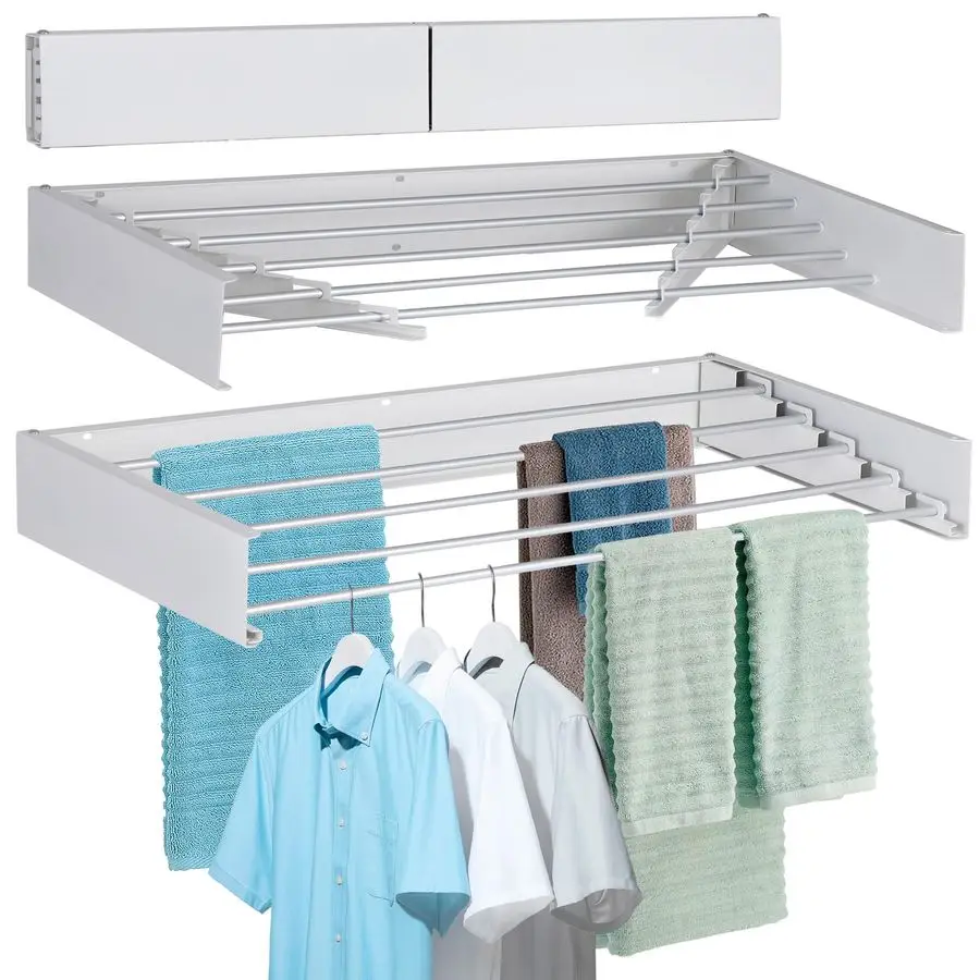 

Настенная складная сушилка для белья с 5 алюминиевыми штангами и шаблоном для сверления, длинный бит для отвертки