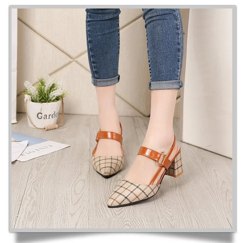 Lady Shoes New Hollow Coarse Sandals High-heeled Shallow Mouth Pointed Pumps Work Women Sexy High Heels Zapatilla Lattice 42