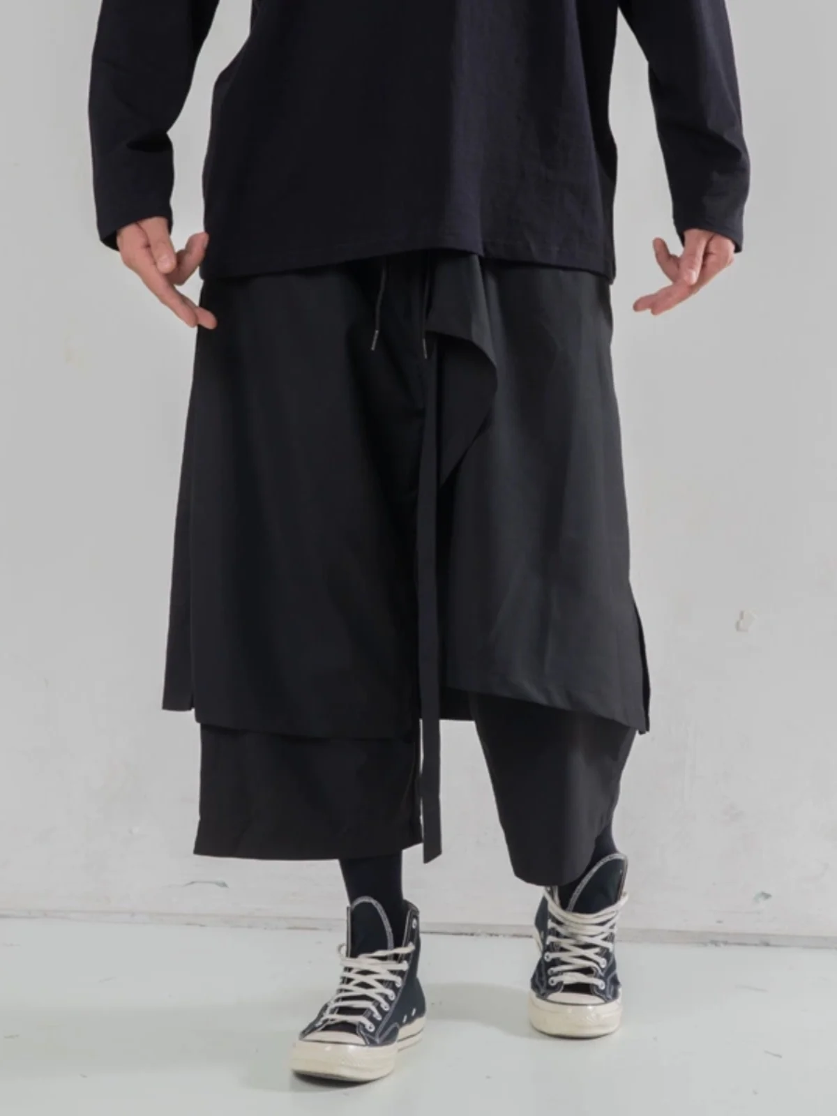 

Designer's Ribbon Design Casual Pants Couple's Culottes Yamamoto Style Wide-Leg Men's Dark Series