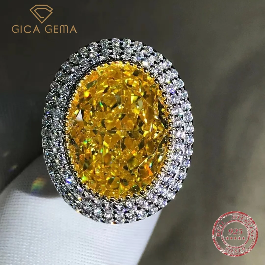 

Gica Gema 925 Sterling Silver Oval Cut 10Carat Created Moissanite Citrine Gemstone Ring For Female Wedding Cocktail Fine Jewelry