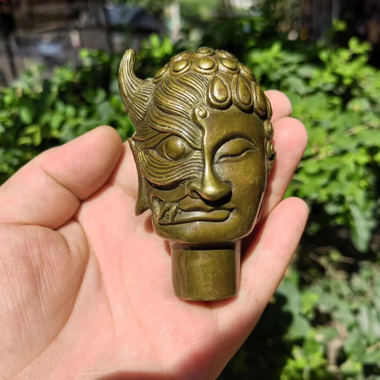 Solid Copper Buddha head Cane Ornament Antique Brass Face Handle,Vintage Style Walking Stick Victorian Cane Umbrella Topper Cast