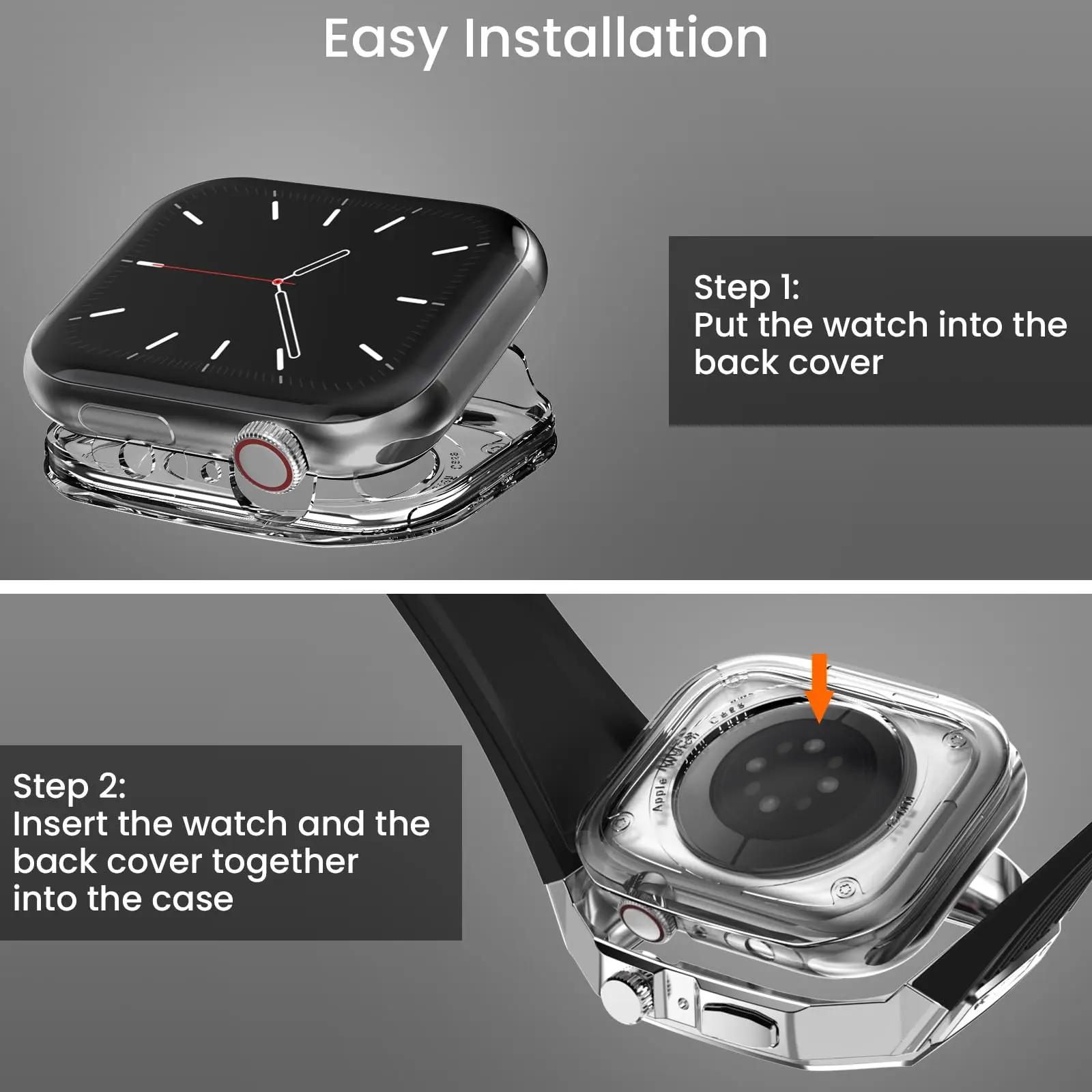 Metal Case + TPU Strap for Apple Watch 45mm 44mm Stainless Steel Buckle Band for iWatch Series 9 8 7 6 5 4 DIY Modification kit