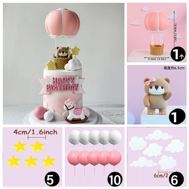 Bär Kuchen Dekorationen Heißluft Ballon Figur Rosa Blau Bär Kuchen Ornament Für Mädchen Junge Baby Dusche Geburtstag Party Dekorationen – Detail 8