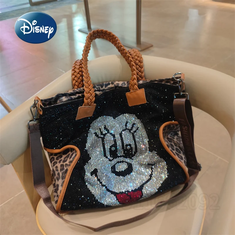

Disney Minnie New Women's Diamond Handbag Large Capacity Shiny Women's Shoulder Bag High Quality Travel Casual Women's Bag