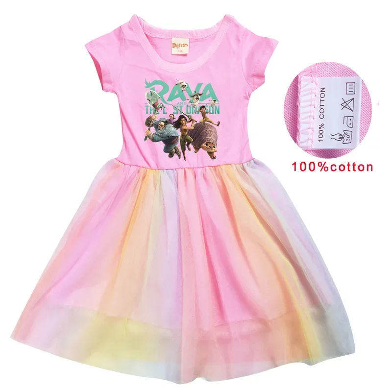 Raya and The Last Dragon summer girls dress kids tutu dress girl party vestidos rainbow cartoon children dress 3-8y autumn dress