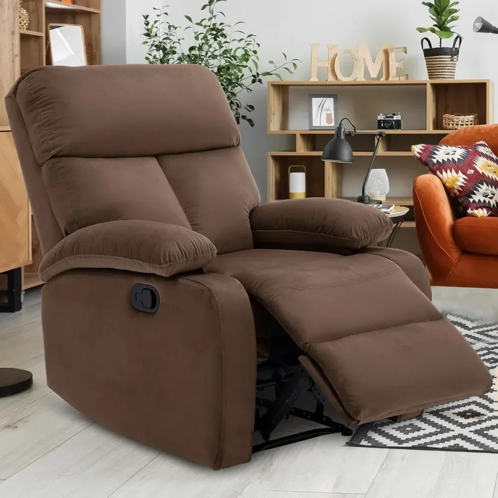 Manual Recliner Chair for Adults,Lazy Boy Recliner Sofa Velvet Reclining Chairs for Living Room,Bedroom,Brown,Living Room Chairs