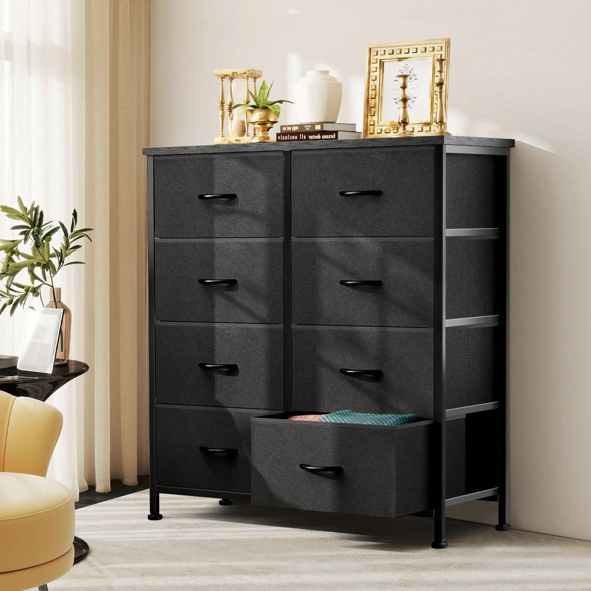 

Dresser For Bedroom, Dressers & Chests Of Drawers Dresser Organizer, Wood Top Table Furniture With 8 Fabric Storage Tower