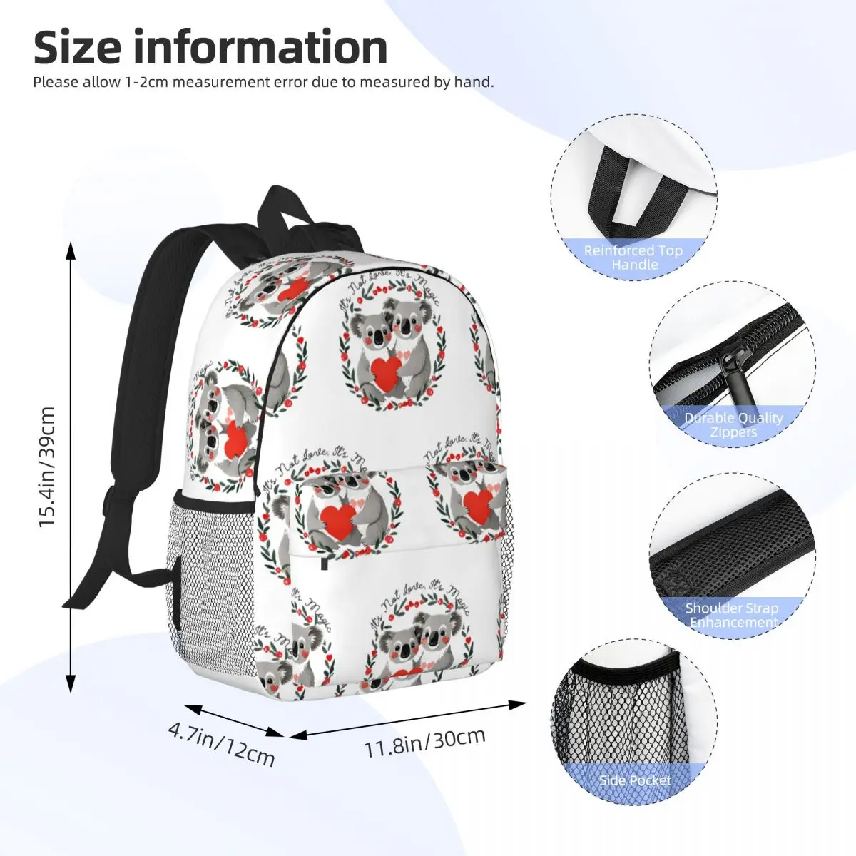 Quirky Valentine's Day Merch Love Redefined Koala Bear Backpack Boys Girls BookBag Men Women School Bag Laptop Shoulder Bags