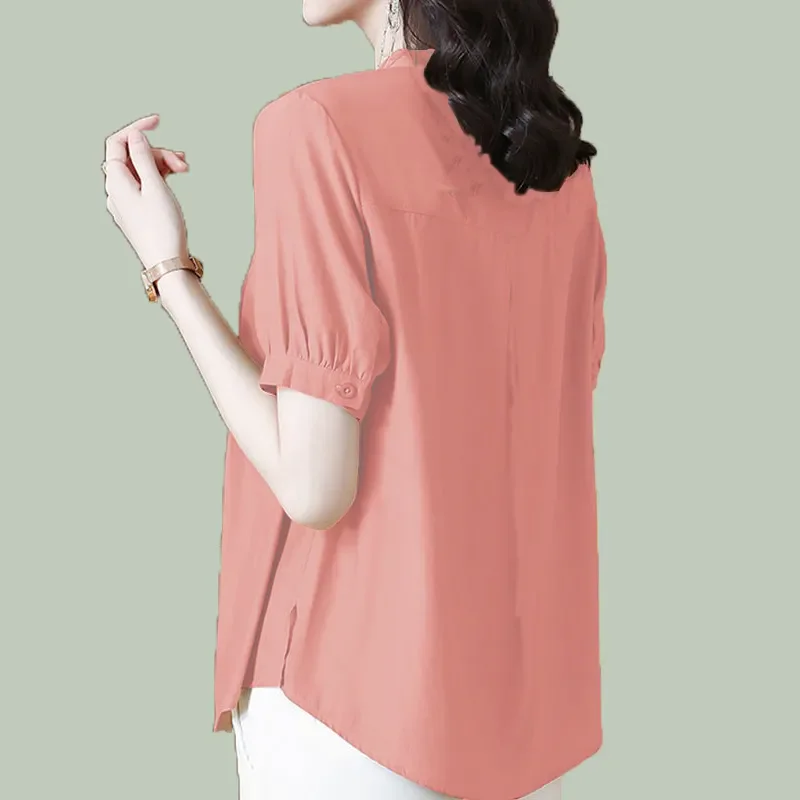 فضفاض المرأة الصيف irt ort Sve ميدي V-ne بلوزة شيفون التخسيس حجم كبير Faionable أمي بلوزة Busin عادية Sle #5