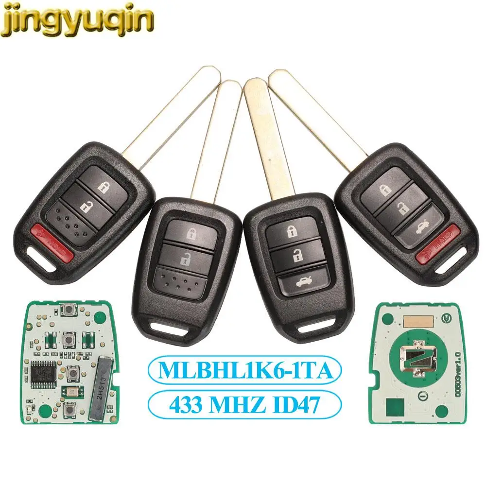 

Jingyuqin дистанционный автомобильный брелок MLBHL1K6-1TA ID47 433 МГц для Honda Accord Civic CR-V 2013 2014 2015 2016 2017 2018 2019 2/3/4BTNS