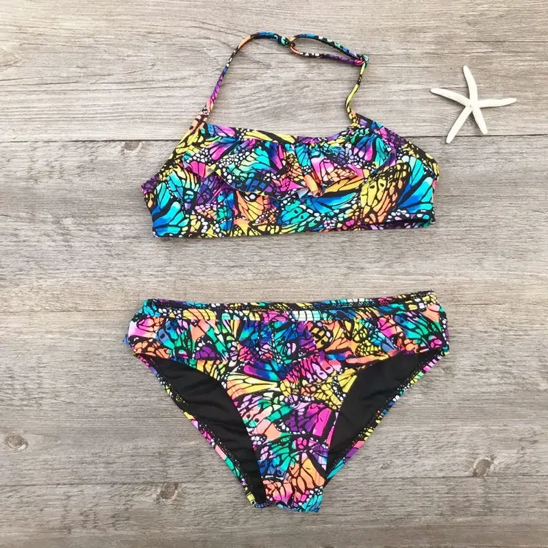 Girls Two-piece Swim Suits Bikinis Print With Flower Girl Bikini Set Swimsuit Children Swimwear Kids Bathing Suit Girl Beachwear