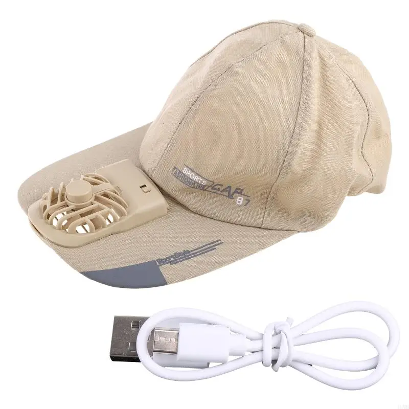 

49MB Women Men Summer USB Charging Cooling Fan Baseball Outdoor Golf Sunscreen Letters Printed 2 Speed Adjustable Peaked Hat