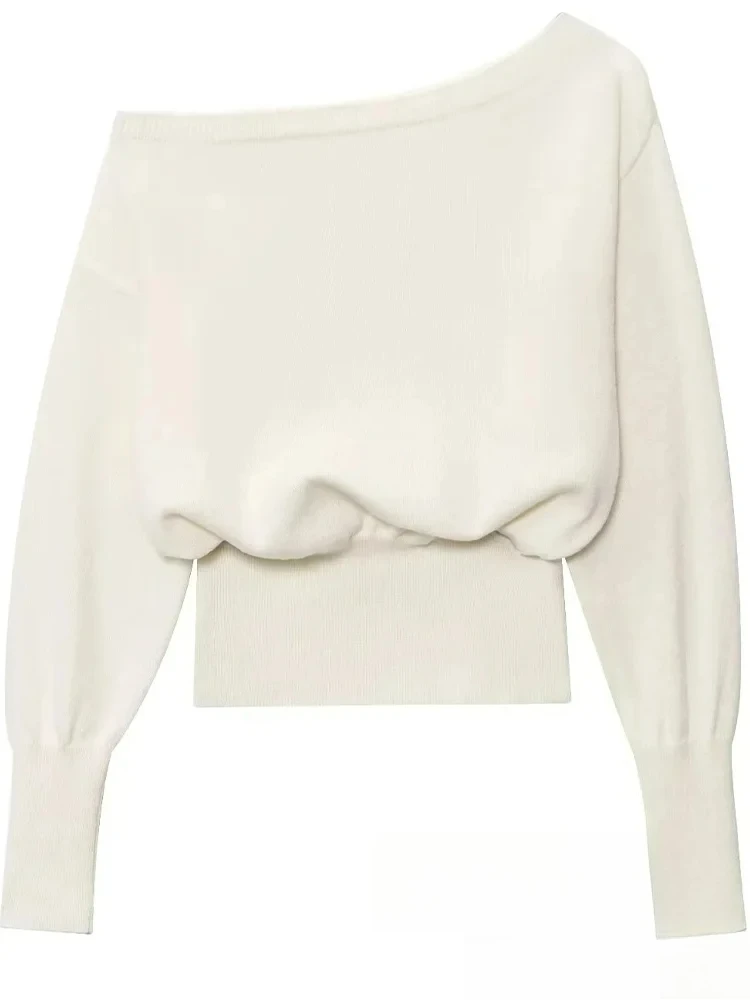 

KONDALA повседневный женский вязаный свитер, однотонный асимметричный шикарный бежевый прямой свитер с длинными рукавами, модный осенний свитер для девочек 2025 г.