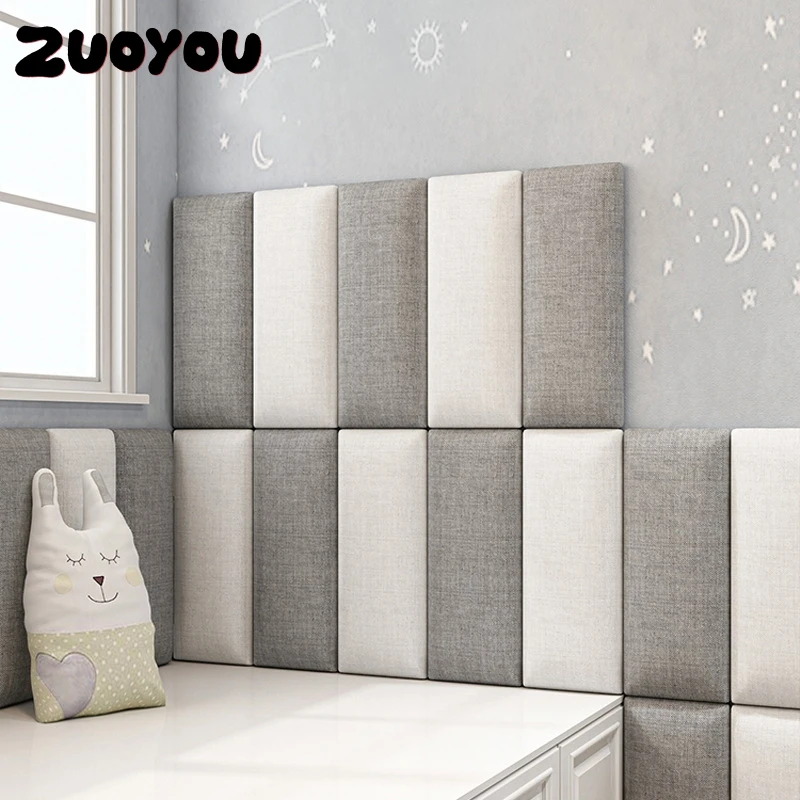 

Faux Linen Soft Wall Stickers for Children's Room 3D Anti-Collision Wall Padding Peel & Stick Upholstered Wall Panels Home Decor