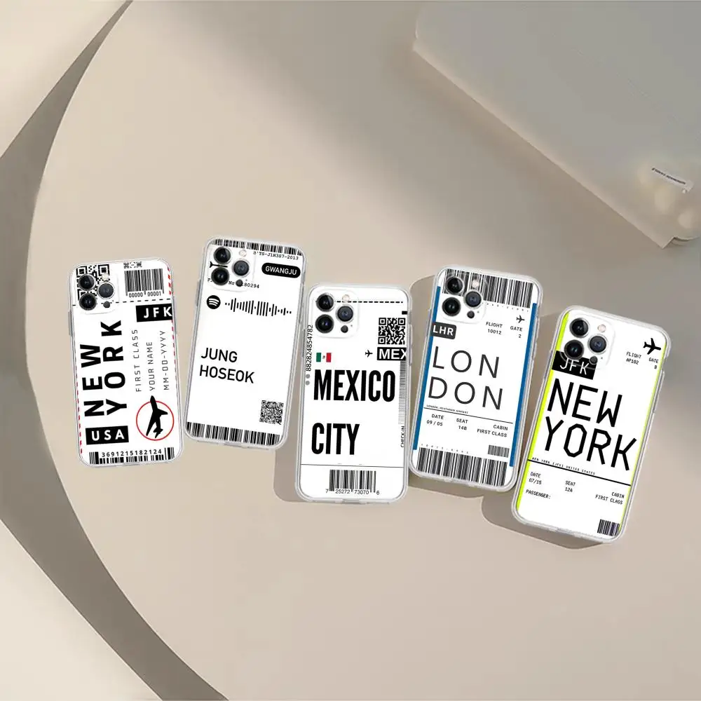 World City Travel Ticket Phone Case Silicone Soft for iphone 15 14 13 12 11 Pro Mini XS MAX 8 7 6 Plus X XS XR Cover