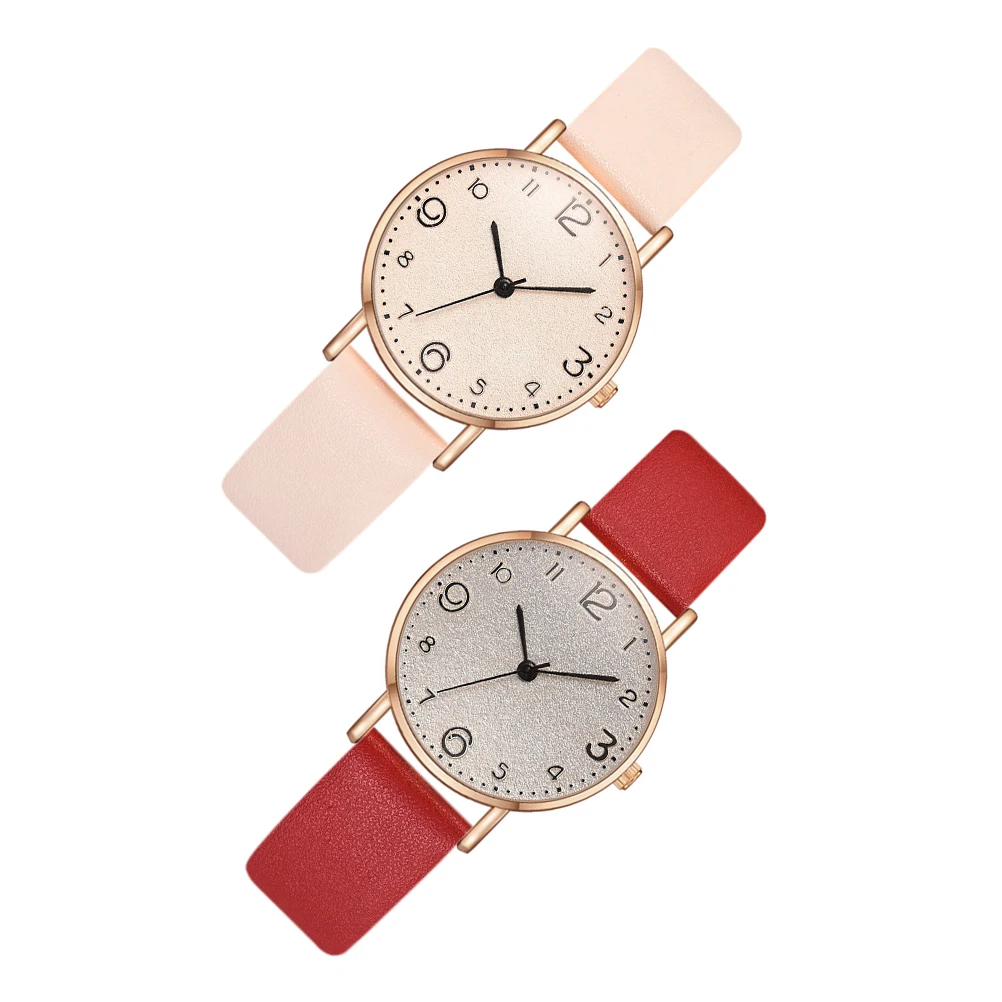 

2pcs Pu Wristband Women Quartz Watch Fashion Student Wristwatch Elegant Casual Timepiece For School Party Dating Gift