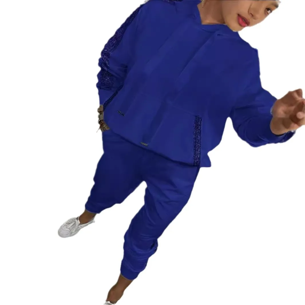 2025 Sequin Ket Hoodie Sweatirt Pants Set Casual Sportswear Long Sve Long Pants Faionable Women's Ensemble