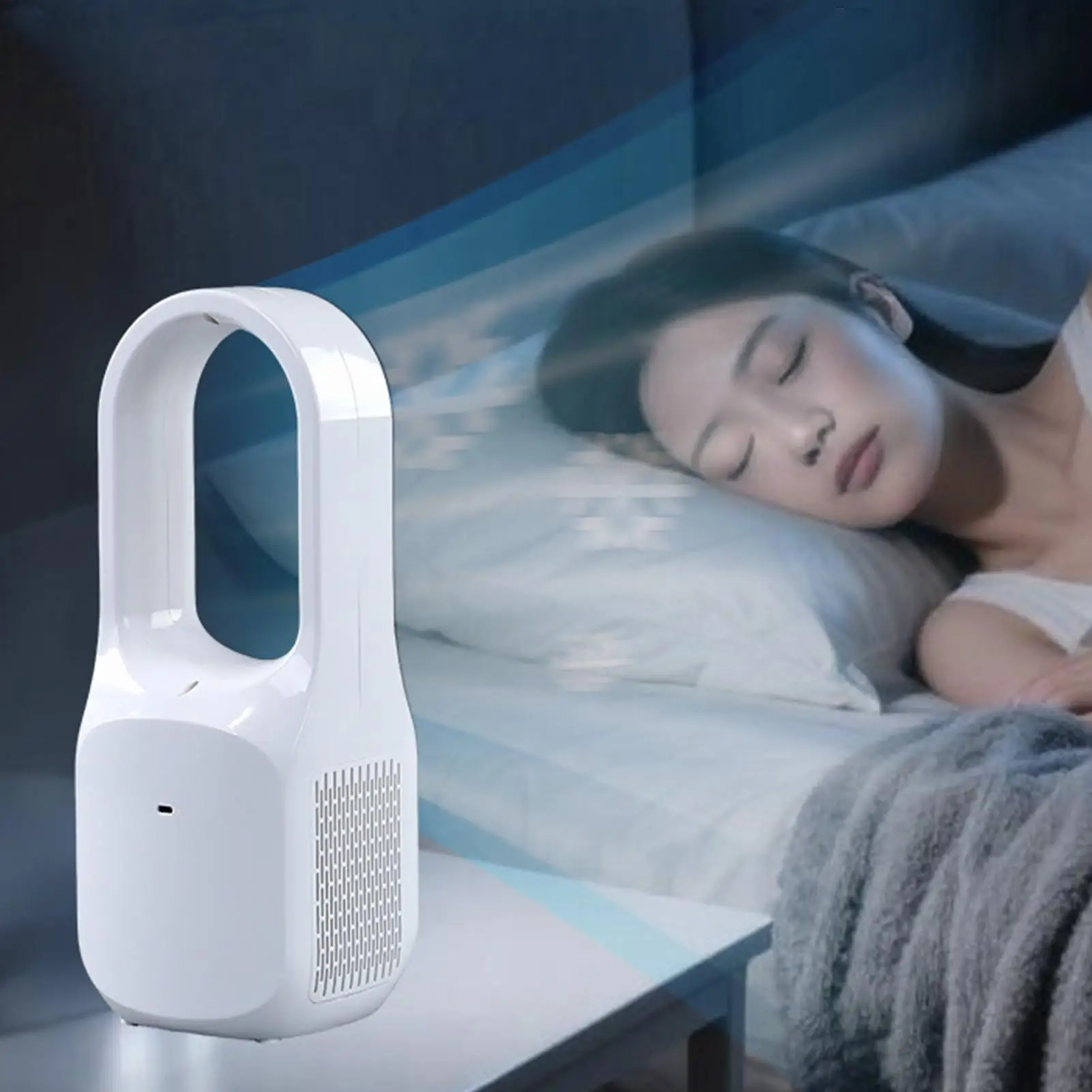 Rechargeable Electric Fan 3 Gears Bladeless Floor Standing Fan Cooling Child Safety Tower Fan Household Air Cooler