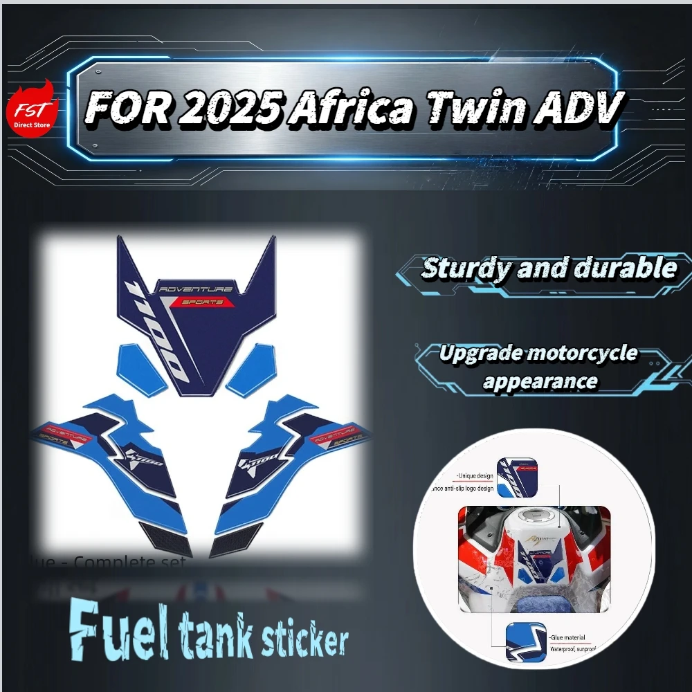 For Africa Twin ADV 2025 Blue Complete Anti Slip Tank & Side Sticker Kit Waterproof Fuel Body Protector Adventure Bike Mod Parts