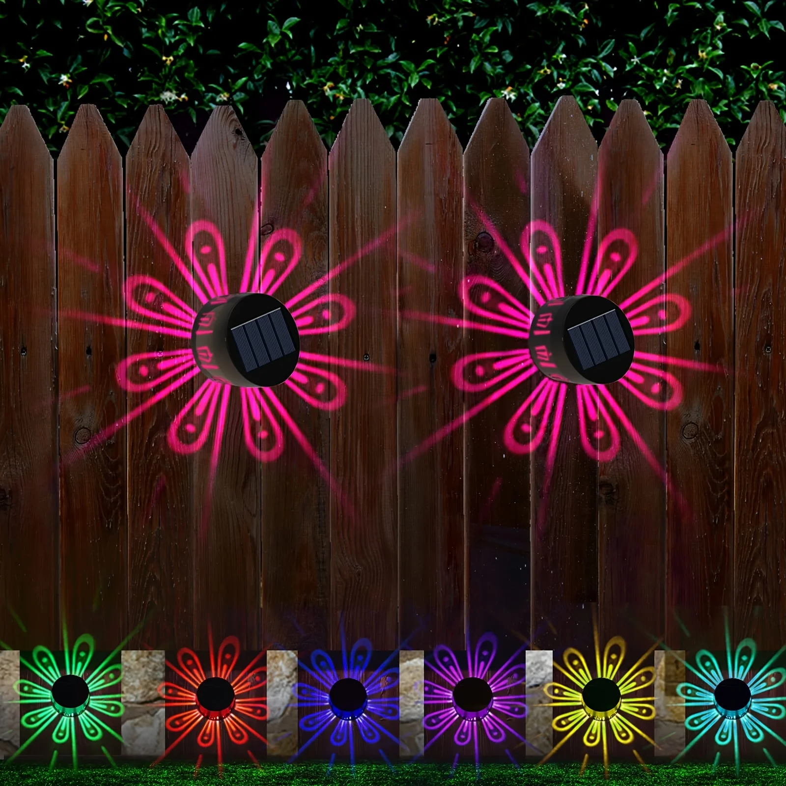 Applique da parete a luce solare colorata 2 pezzi, luce solare per recinzione a led per esterni, luce decorativa rgb solare per decking, patio per scale