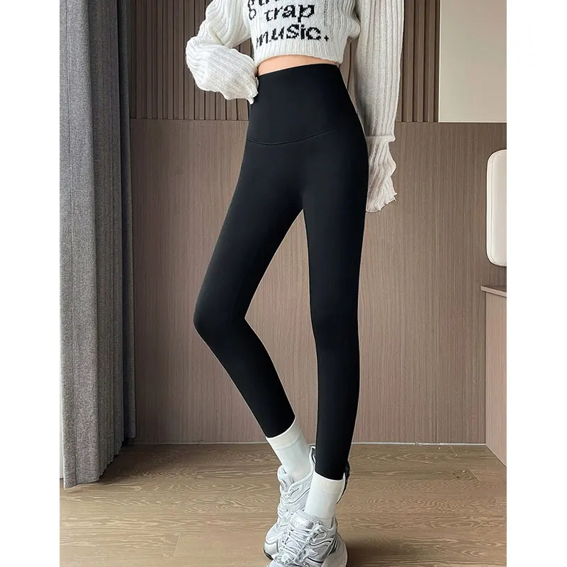 Thiened – pantalon de Yoga en peau d'arche pour femme, taille haute, doublé en Fce, couche de Base chaude, en coton, contrôle de l'abdomen, hiver