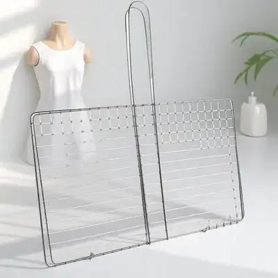 

Stainless Steel Grill Basket for Outdoor Grilling Fish Meat Vegetables Secure Clamp Design Charcoal Bbq Accessory Rolling Mesh