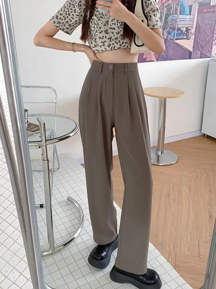 Autumn Korean Elegant High-waisted Suit Pants Loose Straight Casual Wide-legged Streetwear Women Office Fashion Classy Trouser