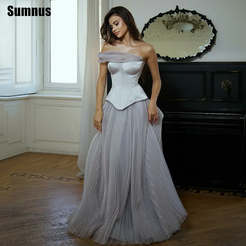 

Sumnus Sparkly A-Line Prom Dress One Shoulder Satin Draped Party Dress Floor Length Evening Dress Gala Customized