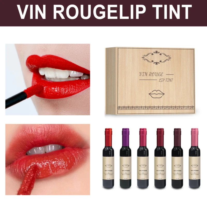 EELHOE 1/2 pz rossetto vino rosso Rendering di colore duraturo lucidalabbra portatile creativo idratante smalto per labbra impermeabile non sbavare