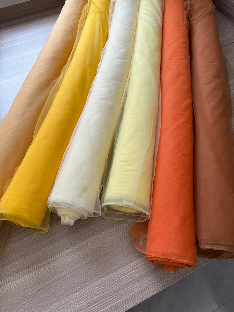 Orange Yellow Soft Tulle Fabric Wedding Decoration Curtain Cloth Mesh Layout Chair Back Drap Yarn Net Handmade DIY Tutu Material