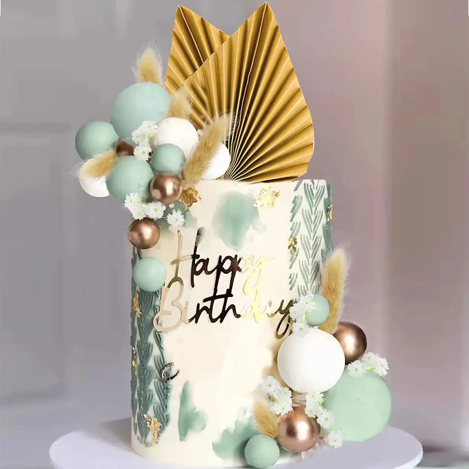 Falt fächer Kuchen Topper alles Gute zum Geburtstag Party Gold rosa gebackene Kuchen Dekoration böhmischen Stil Baby party Geschlecht offenbaren