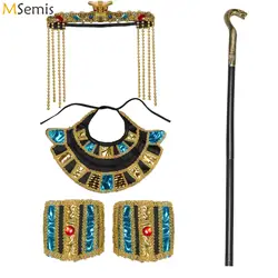 Cleopatra Egyptian Queen Wig and Beads Fringe Snake Headband Straight Hair Wig Egypt Neck Collar Halloween Cosplay Accessories