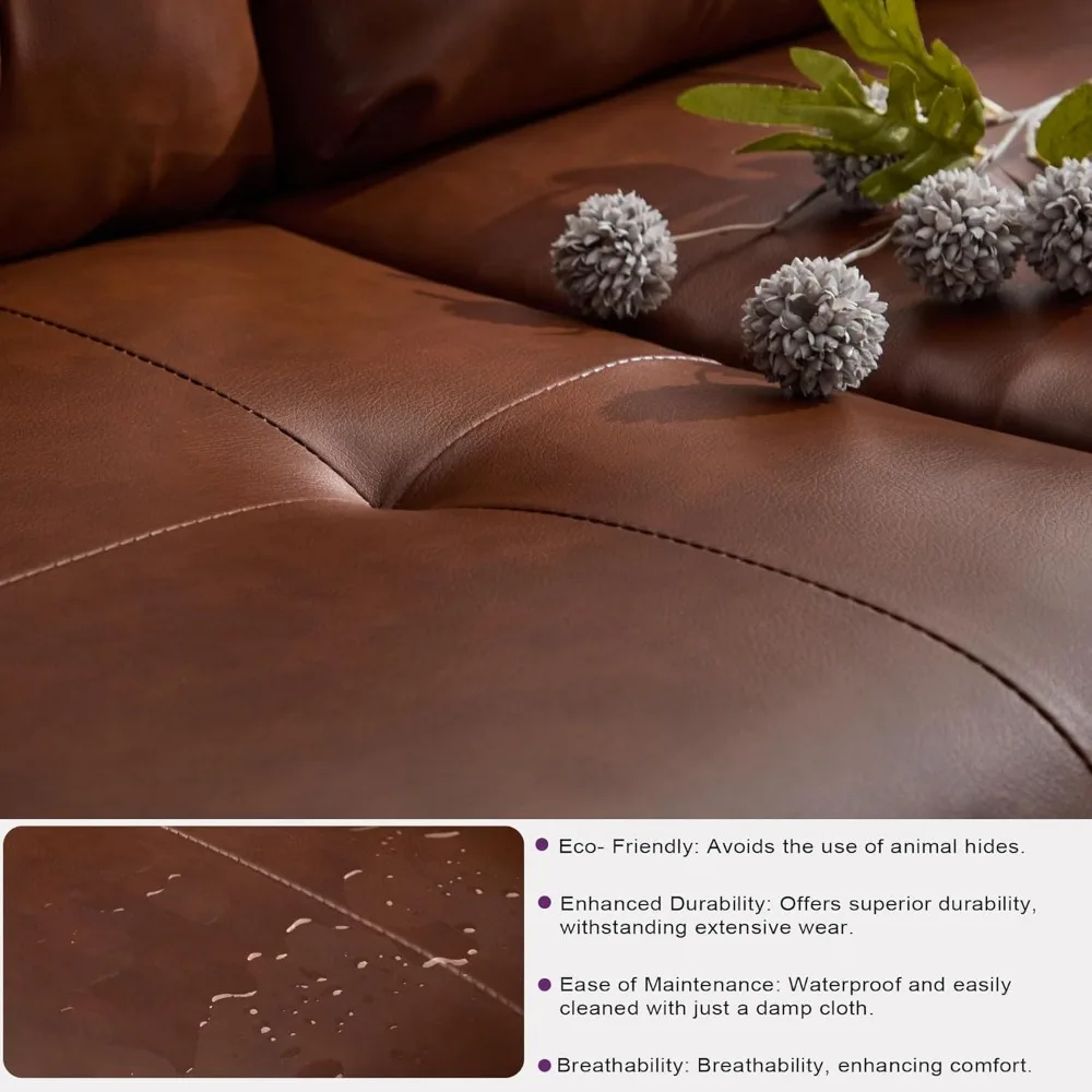 Современный коричневый кожаный двухместный сиденье середины века, 61, маленький, 28 x 60,6 x 30,7, 2-местный, каштаново-коричневый, тафтинговый, удобный, идеально подходит для