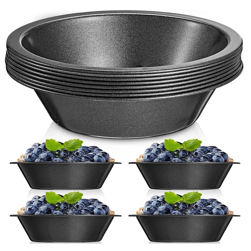 Juego de 4 Moldes Antiadherentes para Tartas de 5 Pulgadas, Moldes Redondos de Acero al Carbono para Tartas, Moldes para Tartas de Huevo, Platos para Tartas, Moldes para Hornear Tartas de Huevo