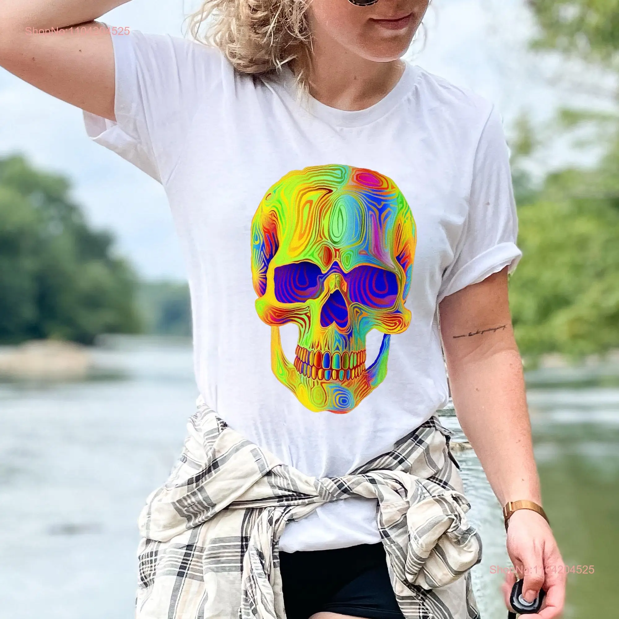 Simple Bold Skull T Shirt Trippy Hologram Style in Rainbow colors AI Art Design Huge that can't be missed