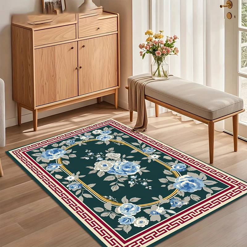 Vintage Mediterranean Tile Rug Blue Yellow Geometric Pattern Living Room Carpet Retro Area Rug Bedroom Floor Mat