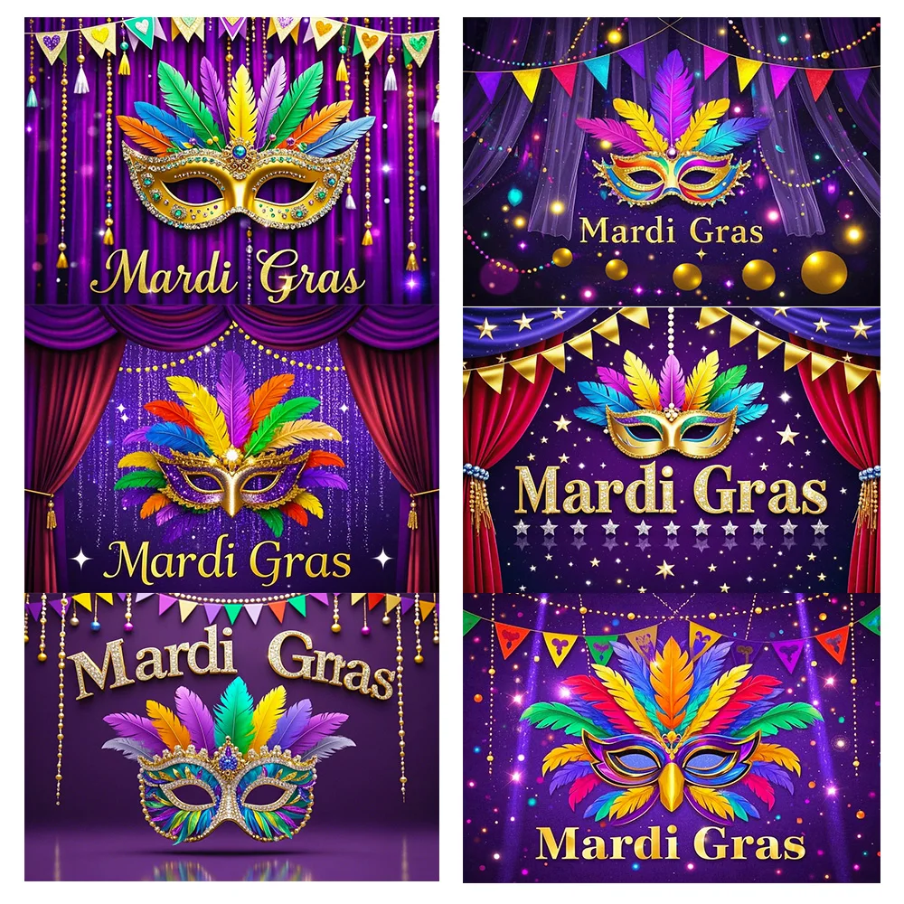 

Beenle Mardi Gras Backdrop Decoration Happy Dance Party Carnival Background Poster Mardi Gras Theme Fantasy Photographic