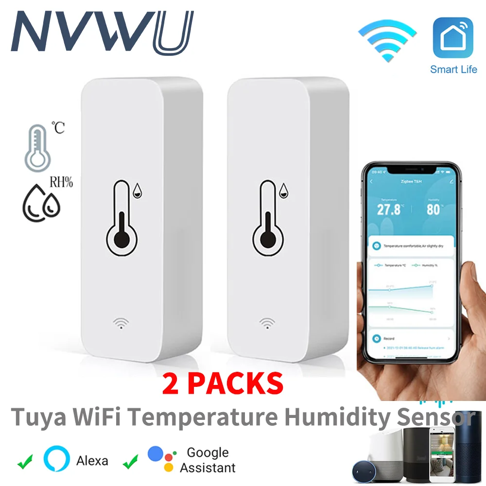 Tuya Smart Wireless Temperature Humidity Sensor Mini Bluetooth-Compatible APP Remote Control Thermometer Hygrometer 2PACK